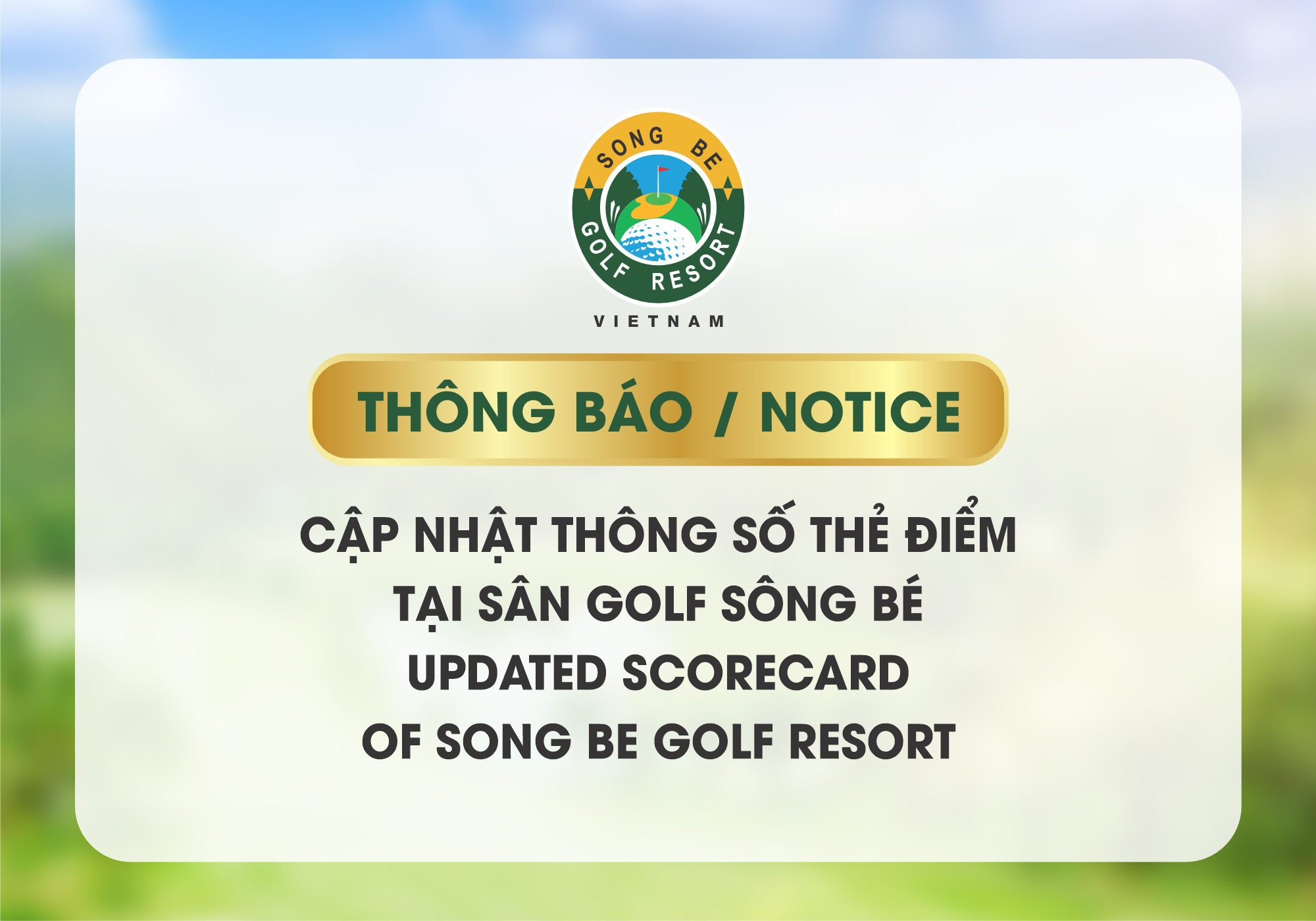 THÔNG BÁO: CẬP NHẬT THÔNG SỐ THẺ ĐIỂM TẠI SÂN GOLF SÔNG BÉ